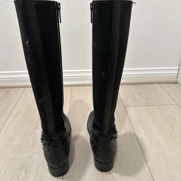 Aquatalia Genna Riding Boot Weatherproof Leather Black Stretch